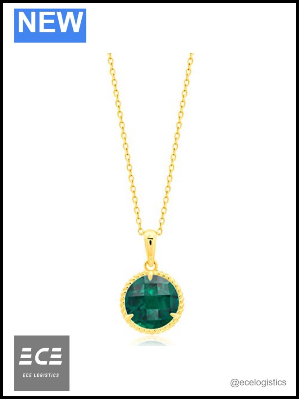 14k Yellow Gold Roped Halo Gemstone Round Pendant Necklace 18 Inch Cable Chain